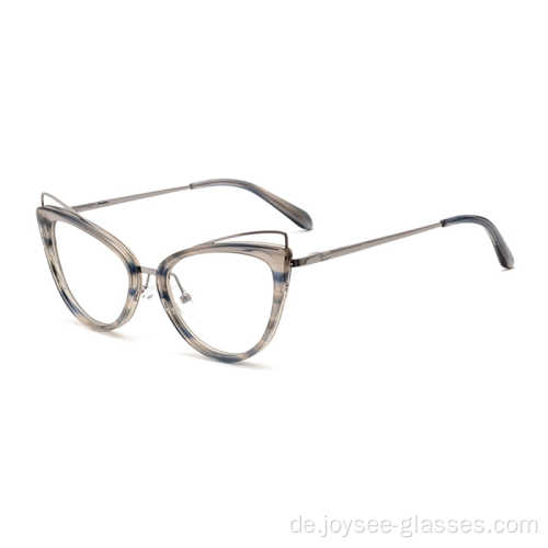 Schöne Form Katzenauge Acetat kombinierte Metall Brillen für Frauen